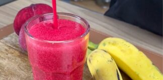 Vitamina de Beterraba e Banana 3 ingredientes Vitamina de banana com beterraba