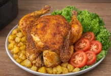 Pollo arrosto con patate in friggitrice ad aria