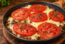 Batata com Carne Moída, Muçarela e Tomate na Panela