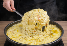 Almoço completo com frango cremoso e macarrão gratinado