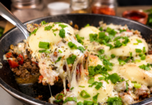 Carne Moída com Ovos e Queijo na Frigideira