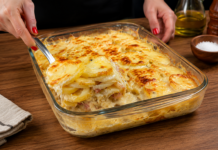 Batata Gratinada com Bacon, Cebola e Requeijão