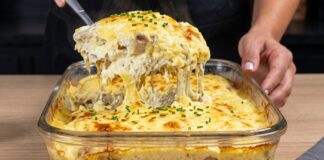 Poulet gratiné aux pommes de terre râpées et fromage à la crème