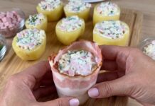 Patatas rellenas de jamón, mozzarella y bacon