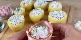 Gefüllte Kartoffeln mit Schinken, Mozzarella und Speck