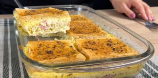 Gebackener Snack mit Brot, Eiern, Schinken und Käse